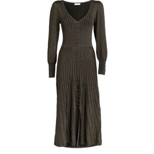 Sandro Paris Aure Bell-sleeve Knitted Lurex Dress in Black/Gold